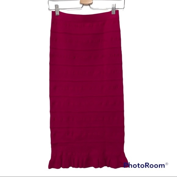 Michael Kors Ribbed Stretch Pencil Skirt Ruffled Hem Azalea Sz Small - Picture 2 of 14